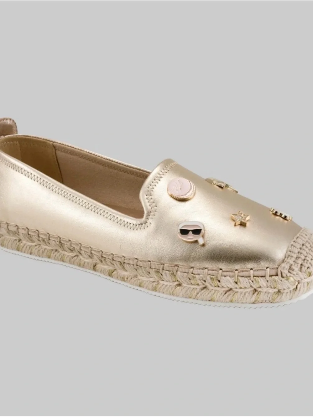 KARL LAGERFELD Metallic Gold Espadrille Slip-On Loafers - Women